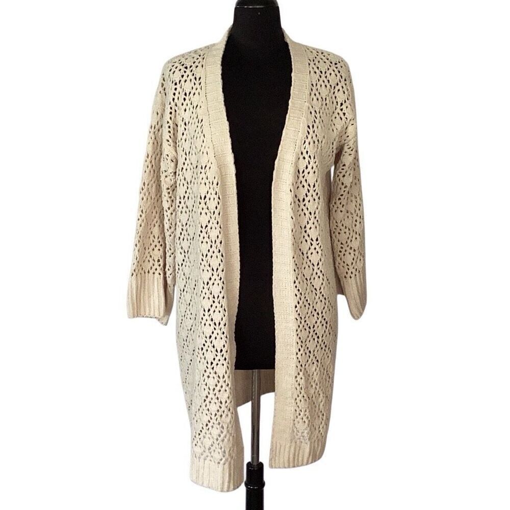 POL Open Knit Cream Long Duster Sweater Women’s Small